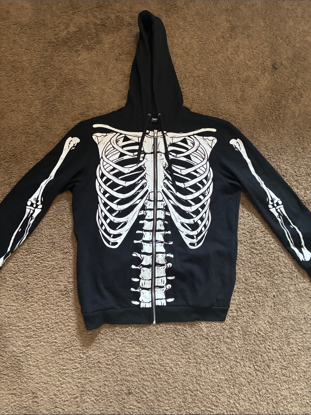 Spencer's Black Zip-Up Hoodie with White Skeleton Print